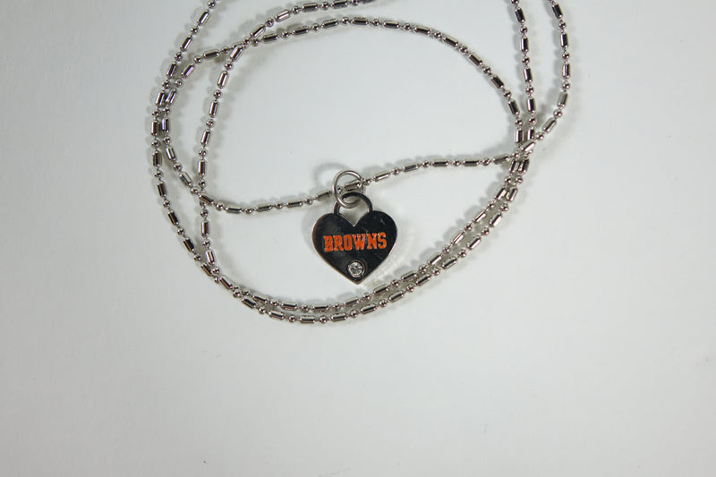 NFL Cleveland Browns Neckless Sliver Heart Orange Browns