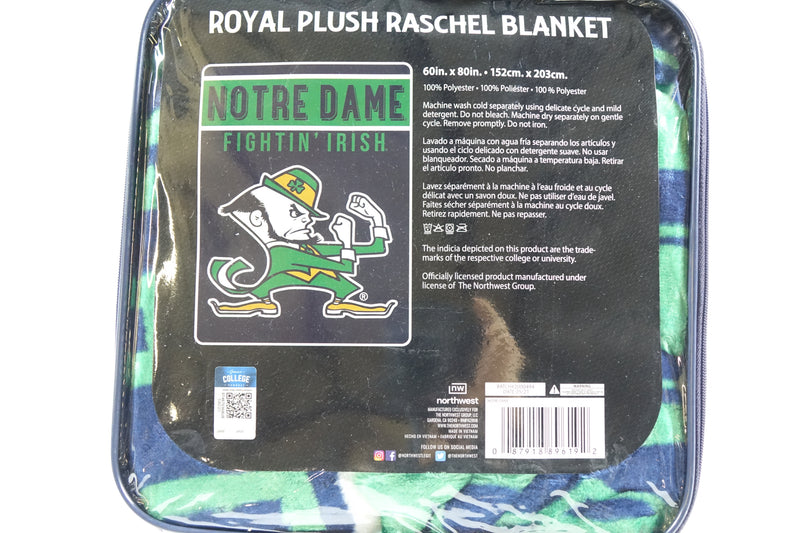 NCAA Notre Dame Fighting Irish Raschel Throw Blanket, 60" x 80", Basic