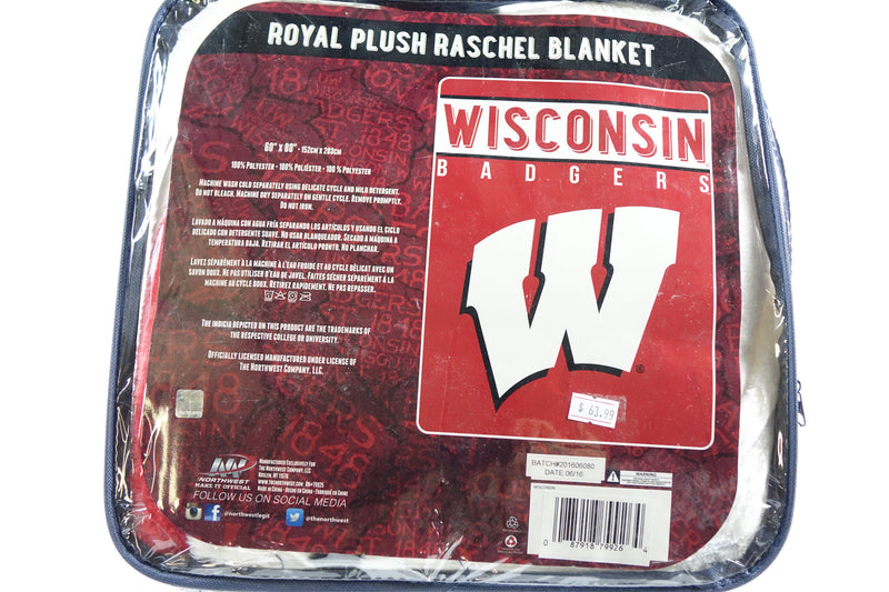 NCAA Wisconsin Badgers "Basic" Raschel Throw Blanket, 60" x 80" , Red