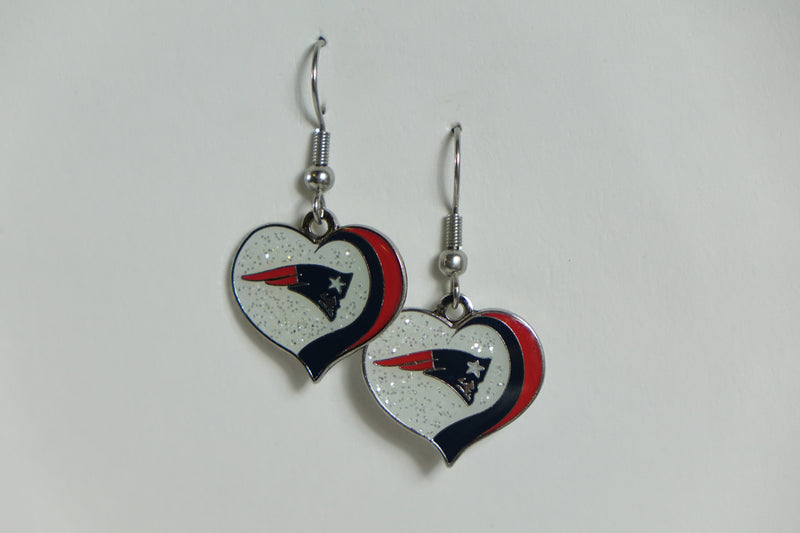 NFL New England Patriots New England Patriots Earrings Glitter Heart, Blue Sma S