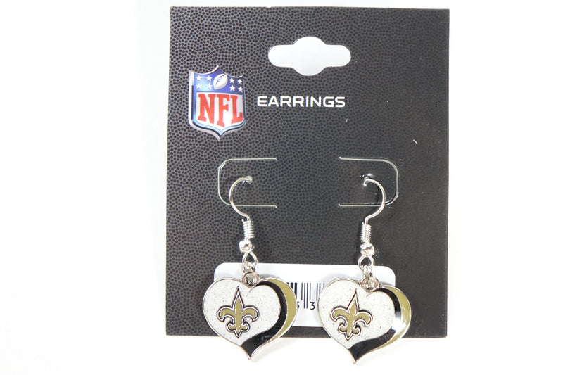 NFL New Orleans Saints Earrings Glitter Heart, Team Color Small S