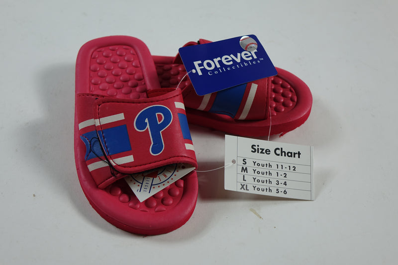 MLB Phillies Raised Logo Slide Flip Flops Youth Youth Large - Size 3-4