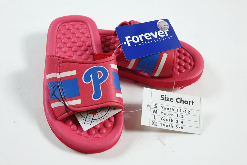 MLB Phillies Raised Logo Slide Flip Flops Youth Youth Large - Size 3-4