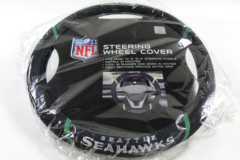 NFL Seattle Seahawks Embroidered Steering Wheel Cover , Black, 15"